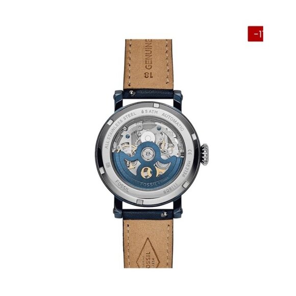 FOSSIL Automatic Watch Analog/Leather Navy Blue Clear Glass Silver Metal me3136 - Picture 4 of 7